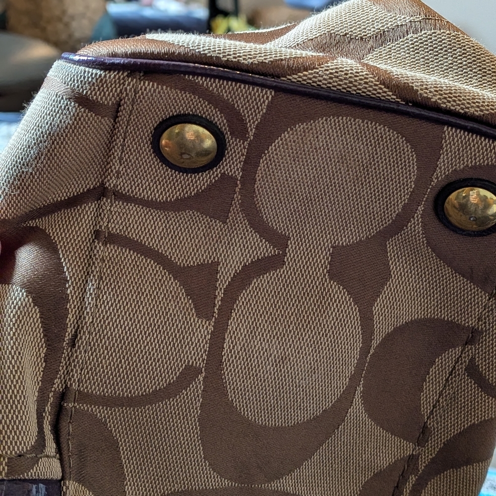 Coach Signature Brown & Purple Satchel Tote Bag - Picture 6 of 9